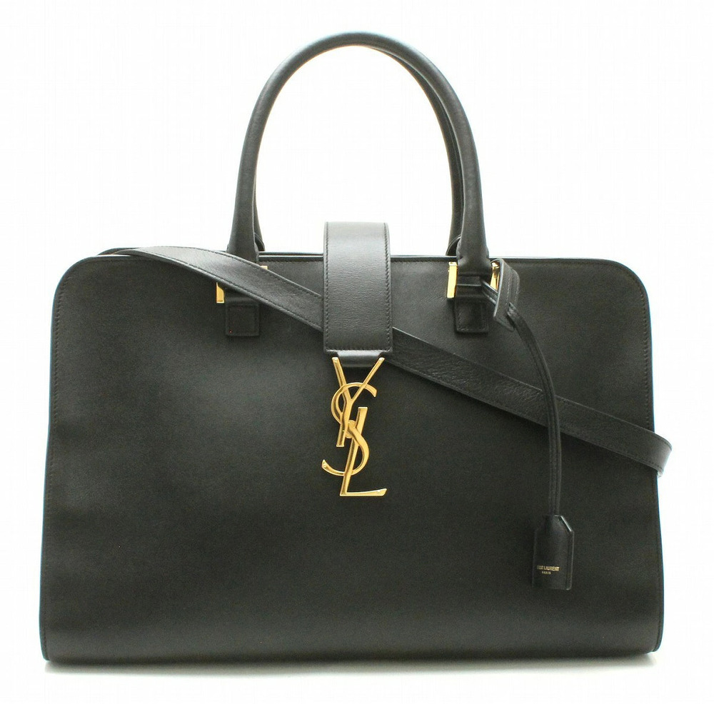 Saint Laurent Yves YSL Yves Monogram Cabas Tote Bag Handbag Leather Black